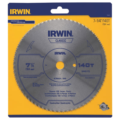 Irwin 7-1/4 in. D X 5/8 in. Classic Steel Circular Saw Blade 140 teeth