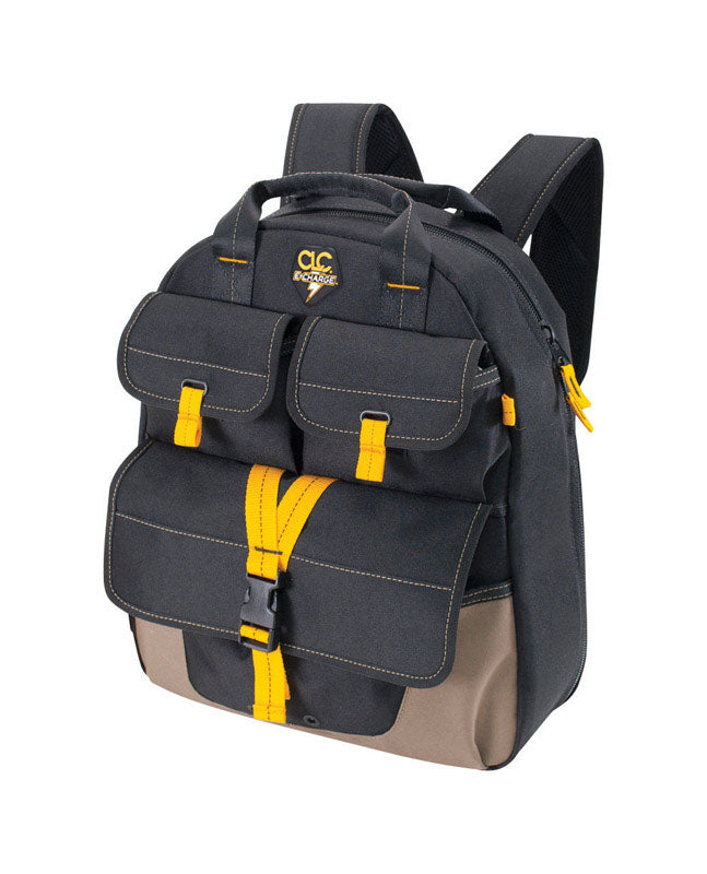 CLC E-Charge 6 in. W X 19.5 in. H Polyester Backpack Tool Bag 23 pocket Black/Tan