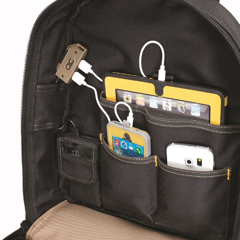 CLC E-Charge 6 in. W X 19.5 in. H Polyester Backpack Tool Bag 23 pocket Black/Tan