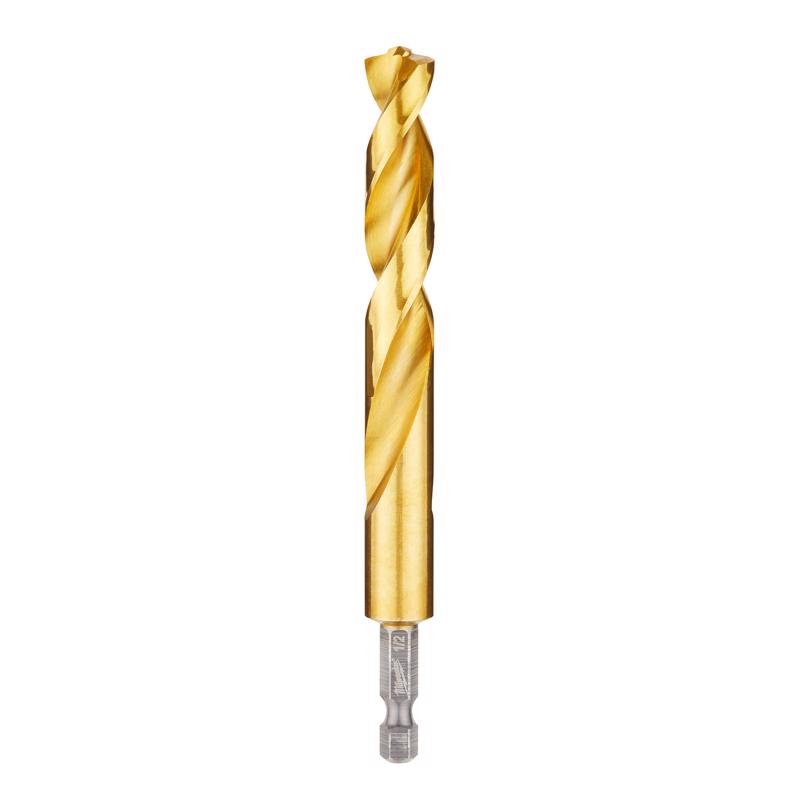Milwaukee Shockwave 1/2 in. X 5-1/8 in. L Titanium Red Helix Drill Bit Hex Shank