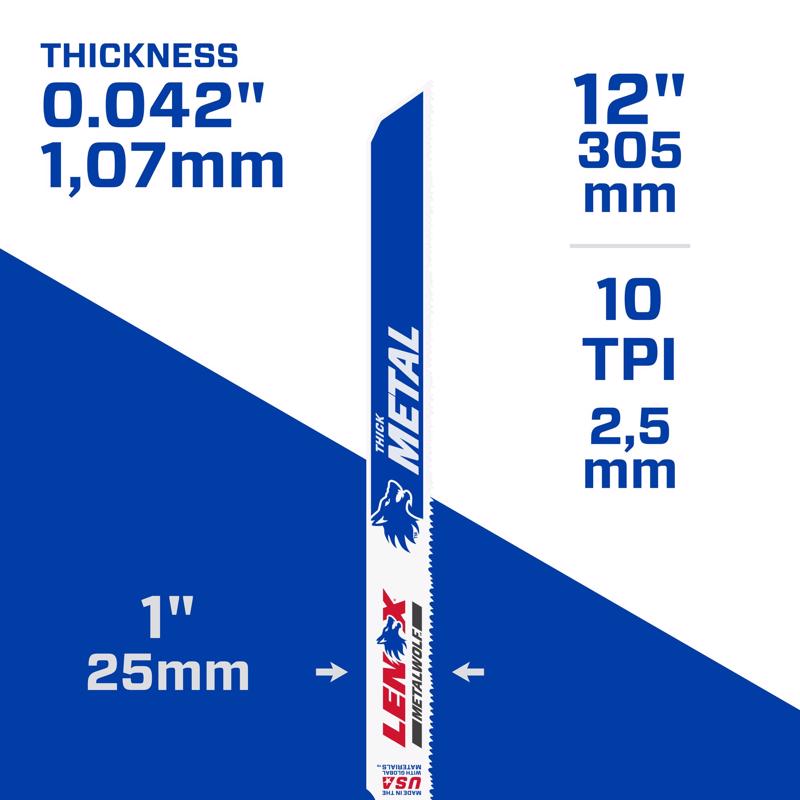 Lenox METALWOLF 12 in. Bi-Metal WAVE EDGE Reciprocating Saw Blade 10 TPI 5 pk