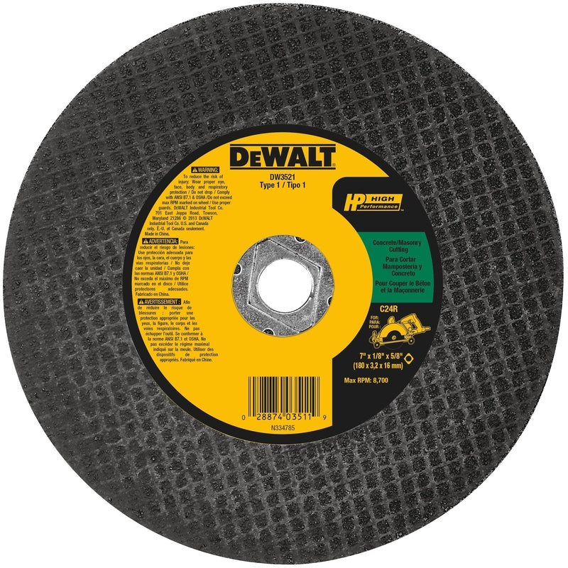 DeWalt High Performance 7 in. D X 5/8 in. Silicon Carbide Masonry Cutting Wheel