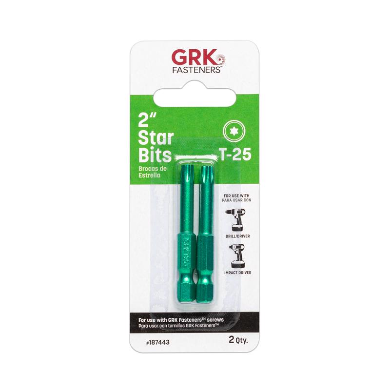 GRK Fasteners Star T25 X 2 in. L Power Bit Carbon Steel 2 pc