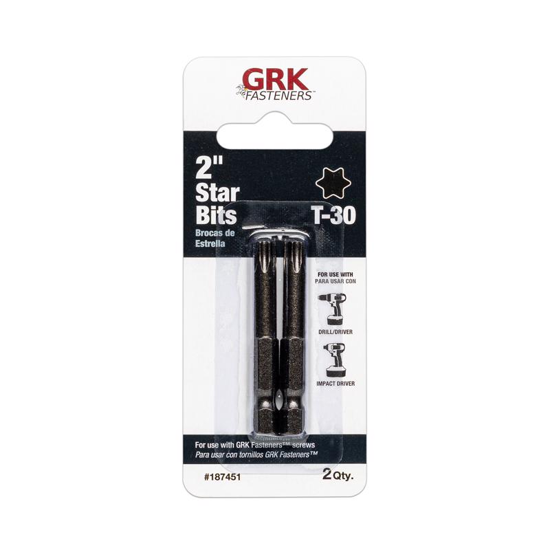 GRK Fasteners Star T30 X 2 in. L Power Bit Carbon Steel 2 pc