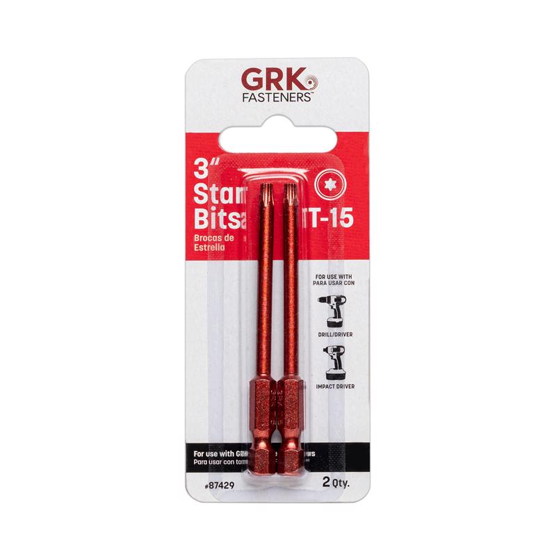 GRK Fasteners Star T15 X 3 in. L Power Bit Steel 2 pc
