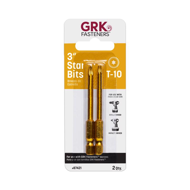 GRK Fasteners Star T10 X 3 in. L Power Bit Steel 2 pc