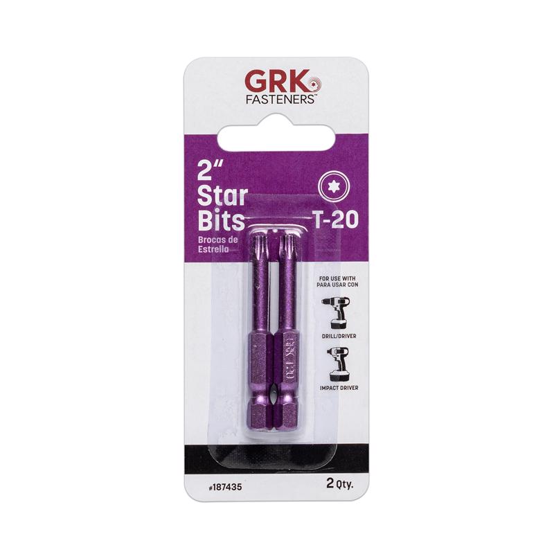 GRK Fasteners Star T20 X 2 in. L Power Bit Carbon Steel 2 pc