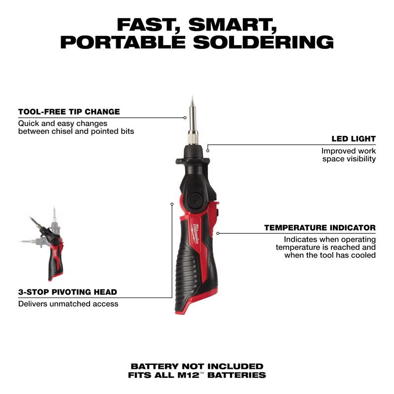 Milwaukee M12 Cordless Adjustable Soldering Iron 16 W