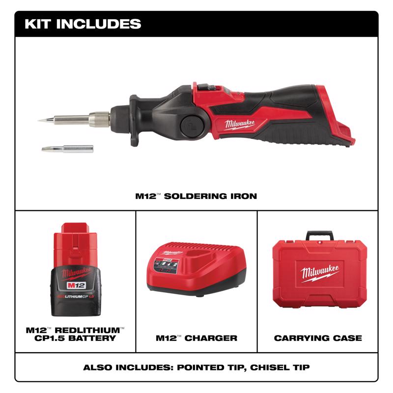 Milwaukee M12 Cordless Adjustable Soldering Iron Kit 16 W