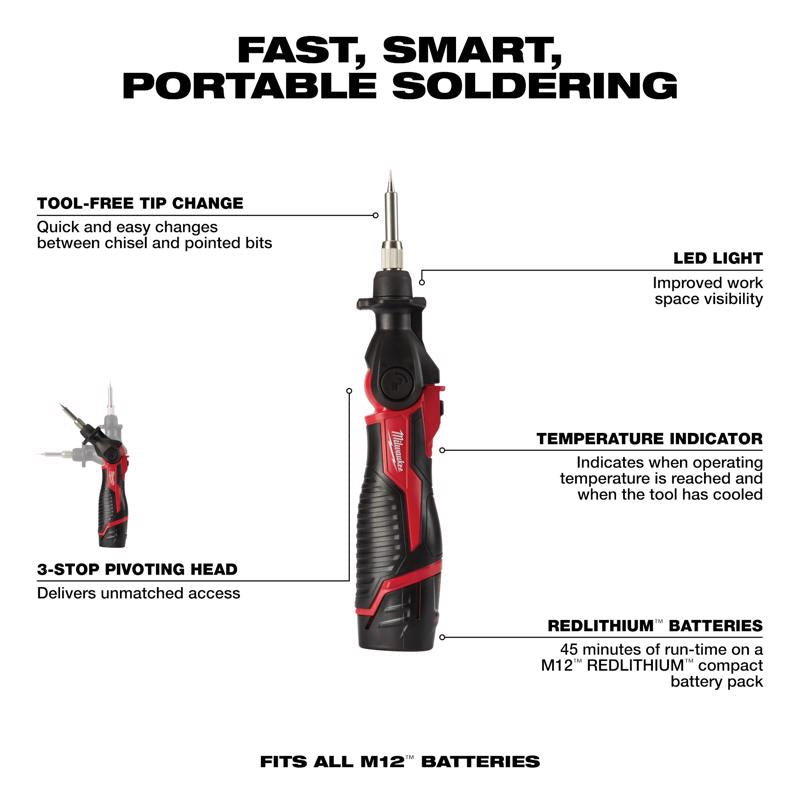 Milwaukee M12 Cordless Adjustable Soldering Iron Kit 16 W