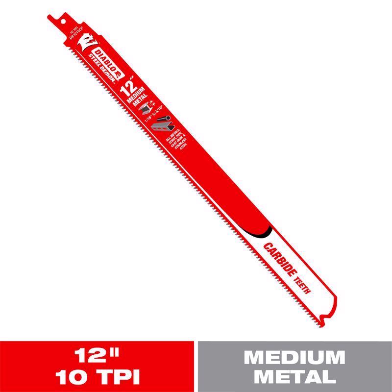 Diablo Steel Demon 12 in. Carbide Tipped Medium Metal Reciprocating Saw Blade 10 TPI