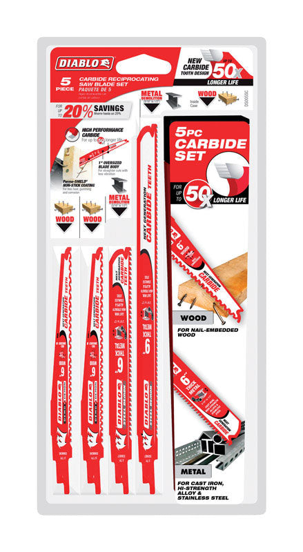 Diablo Assorted in. Carbide Reciprocating Saw Blade Set Multi TPI 5 pc