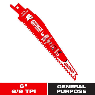 Diablo Demo Demon 6 in. Carbide Tipped General Purpose Reciprocating Saw Blade 6/9 TPI