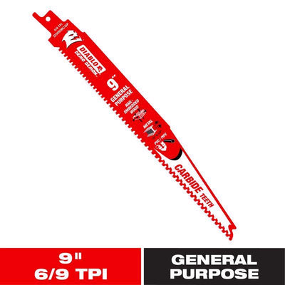 Diablo Demo Demon 9 in. Carbide Tipped General Purpose Reciprocating Saw Blade 6/9 TPI