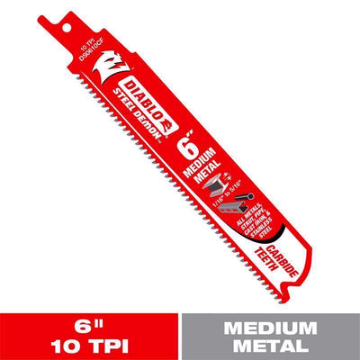 Diablo Steel Demon 6 in. Carbide Tipped Medium Metal Reciprocating Saw Blade 10 TPI
