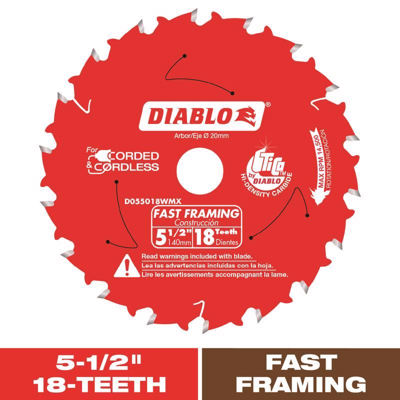 Diablo 5-1/2 in. D X 10 mm Fast Framing TiCo Hi-Density Carbide Trim Saw Blade 18 teeth
