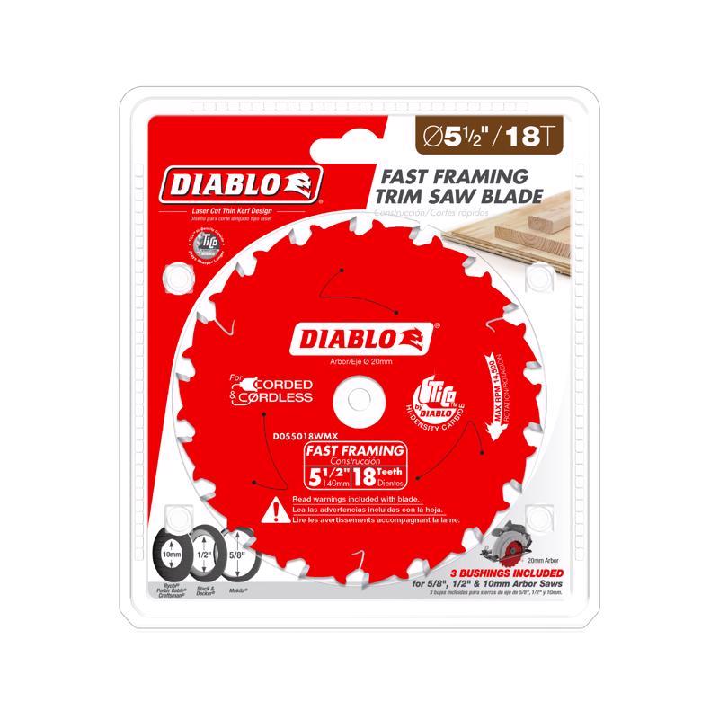 Diablo 5-1/2 in. D X 10 mm Fast Framing TiCo Hi-Density Carbide Trim Saw Blade 18 teeth
