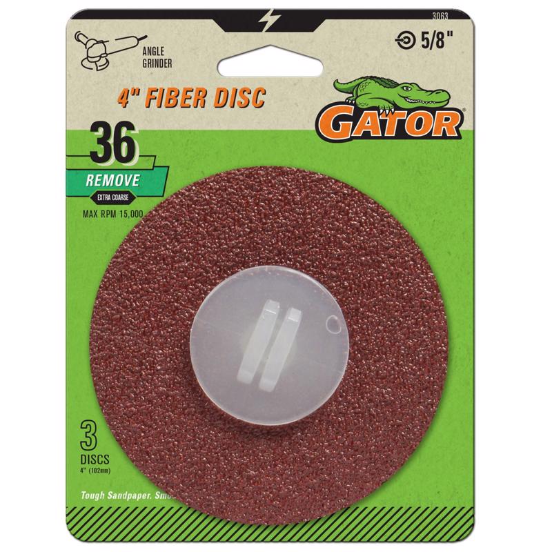 Gator 4 in. Aluminum Oxide Center Mount Fiber Disc 36 Grit Extra Coarse 3 pk