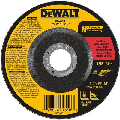 DeWalt High Performance 4-1/2 in. D X 7/8 in. Aluminum Oxide Cutting/Grinding Wheel