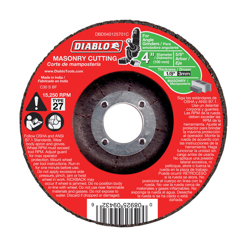 Diablo 4 in. D X 5/8 in. Silicon Carbide Masonry Cut-Off Disc