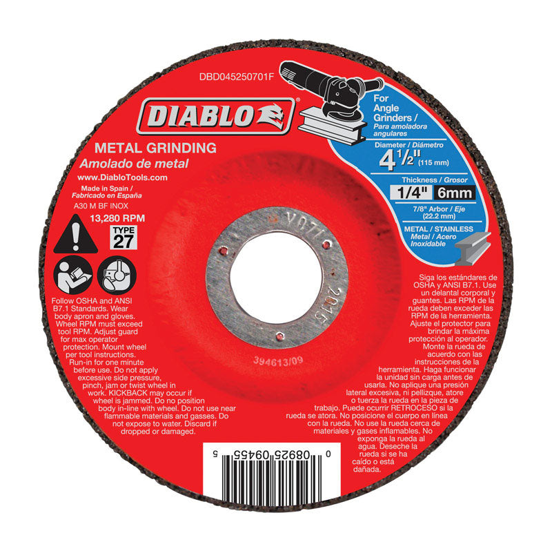 Diablo 4-1/2 in. D X 7/8 in. Aluminum Oxide Metal Grinding Disc