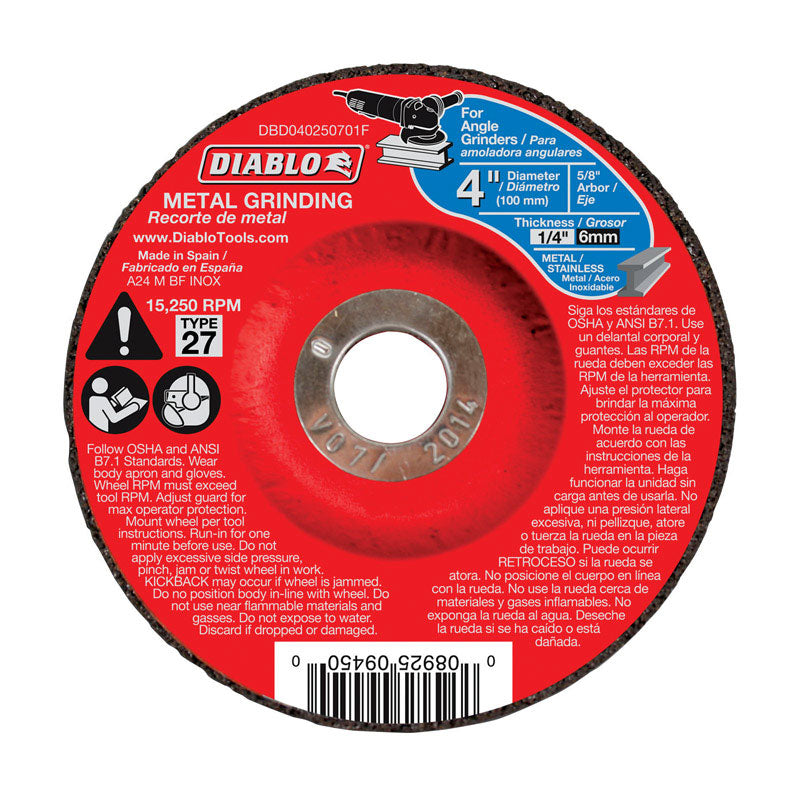 Diablo 4 in. D X 5/8 in. Aluminum Oxide Metal Grinding Disc