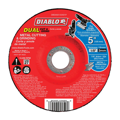 Diablo 5 in. D X 7/8 in. Aluminum Oxide Metal Dual Cut and Grind Disc