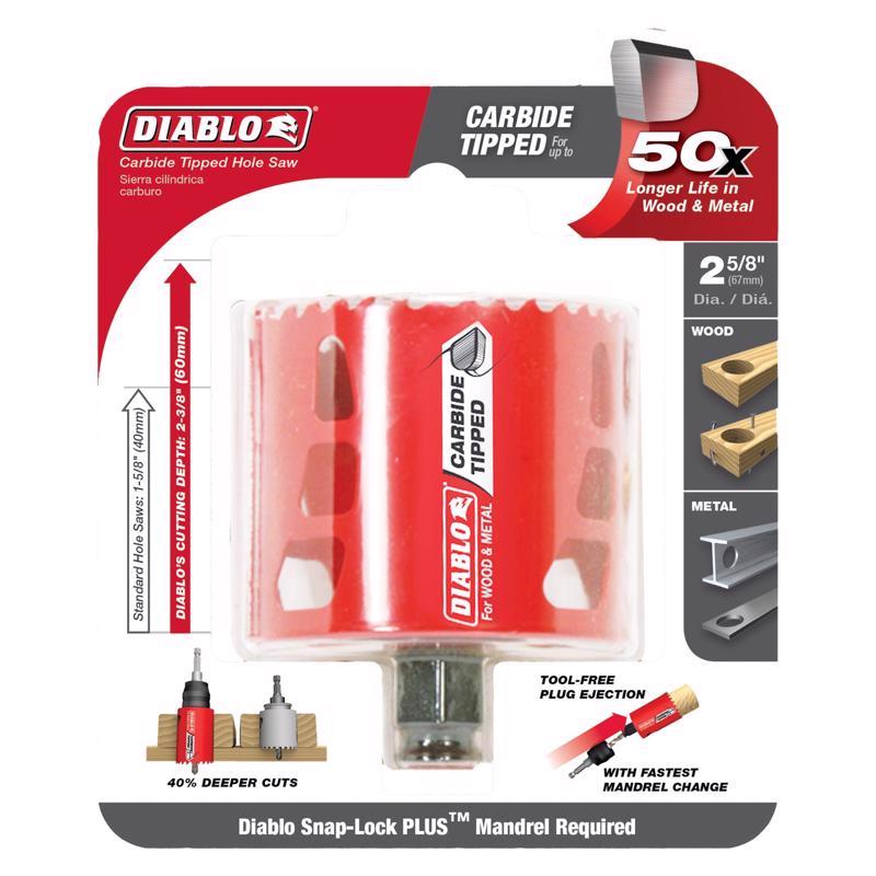 Diablo Snap-Lock Plus 2-5/8 in. Carbide Tipped 2-3/8 in. L X 3/8 in. D Hole Saw