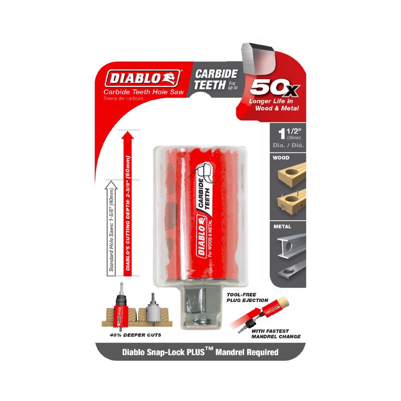 Diablo Snap-Lock Plus 1-1/2 in. Carbide Tipped 2-3/8 in. L X 3/8 in. D Hole Saw