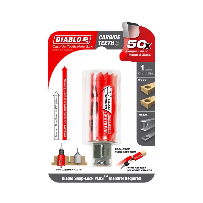 Diablo Snap-Lock Plus 1 in. Carbide Tipped 2-3/8 in. L X 3/8 in. D Hole Saw
