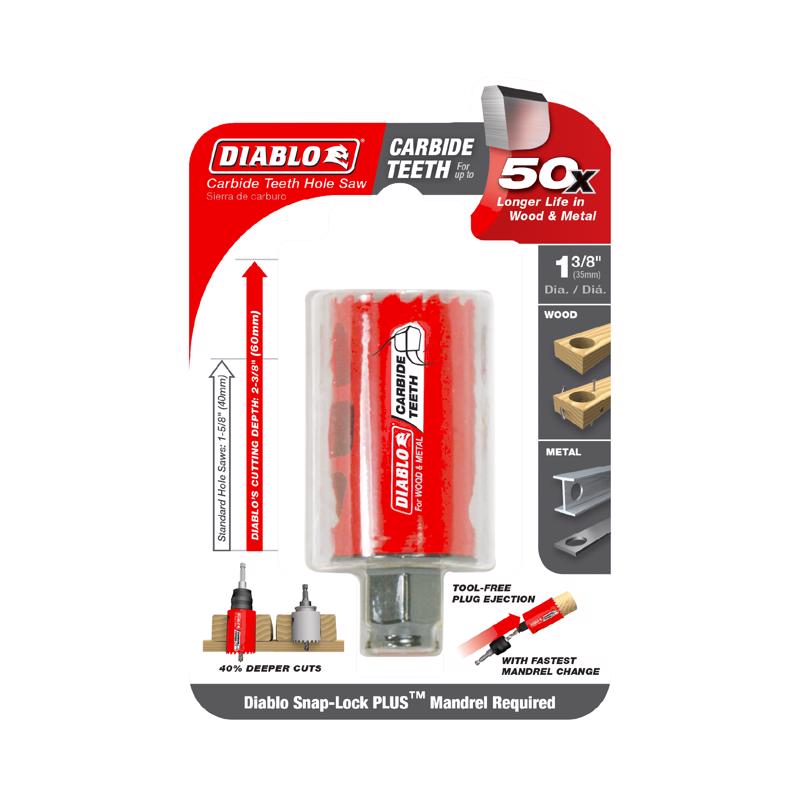 Diablo Snap-Lock Plus 1-3/8 in. Carbide Tipped 2-3/8 in. L X 3/8 in. D Hole Saw