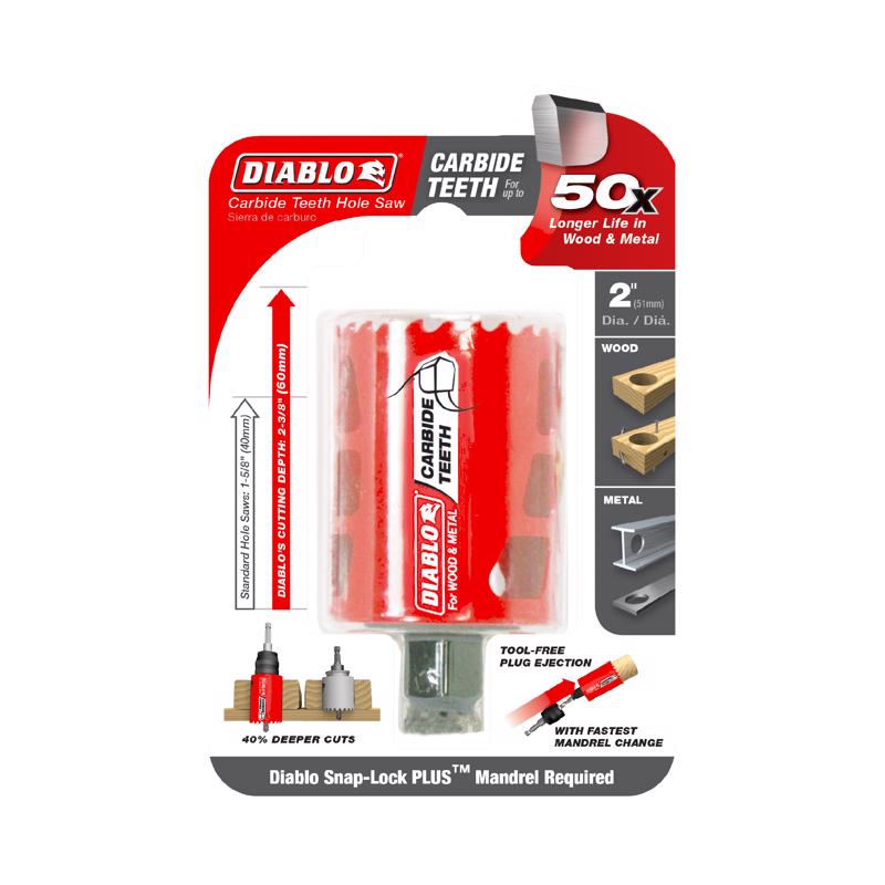 Diablo Snap-Lock Plus 2 in. Carbide Tipped 2-3/8 in. L X 3/8 in. D Hole Saw