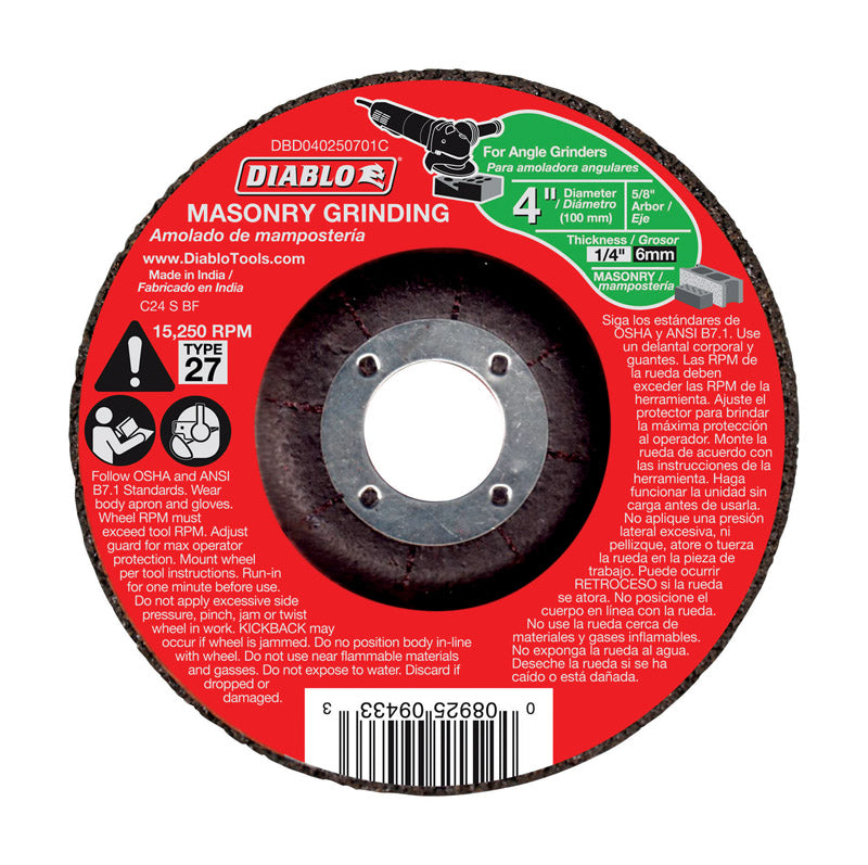 Diablo 4 in. D X 5/8 in. X 1/4 in. thick Silicon Carbide Masonry Cut-Off Disc