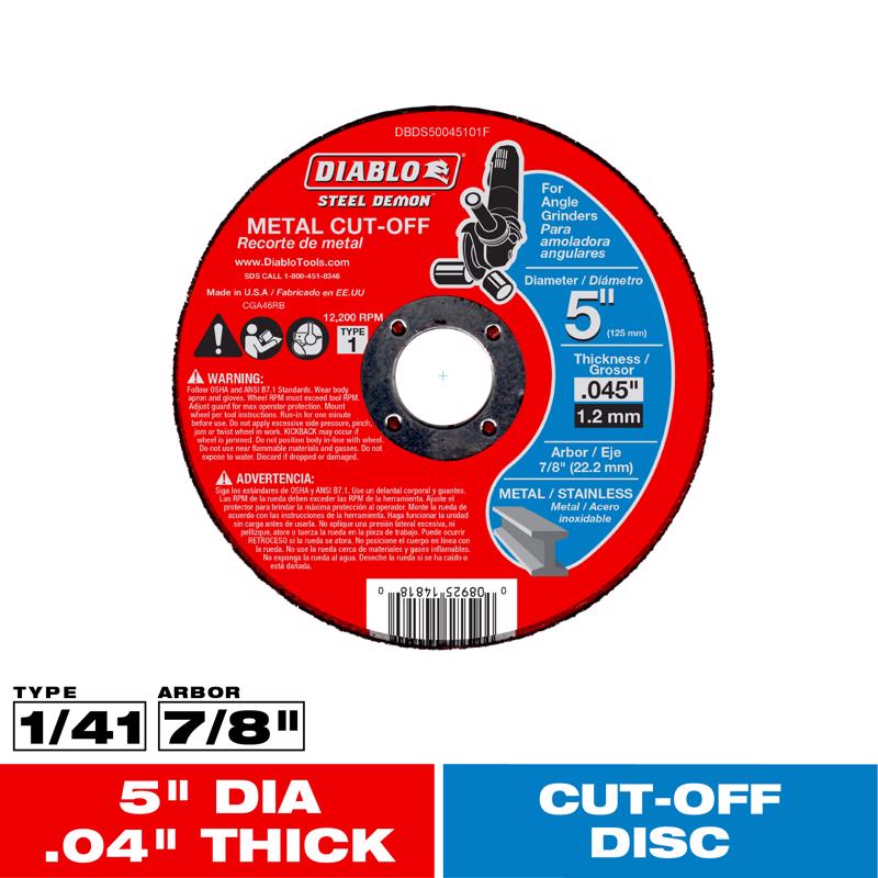 Diablo 5 in. D X 7/8 in. Aluminum Oxide Metal Cut-Off Disc