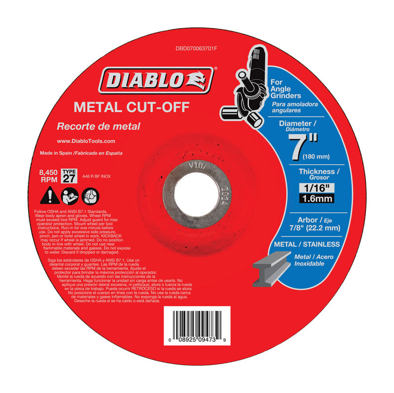 Diablo 7 in. D X 7/8 in. Aluminum Oxide Metal Cut-Off Disc