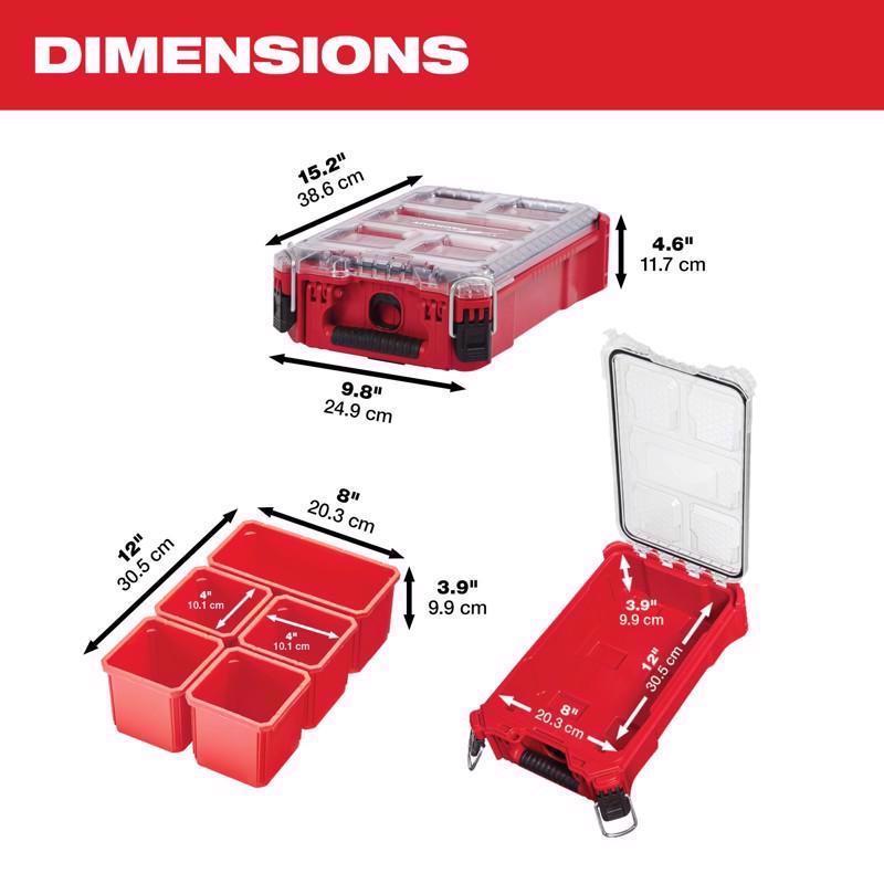 Milwaukee Packout 9.8 in. W X 15.2 in. D Compact Organizer Impact-Resistant Poly 5 compartments Red