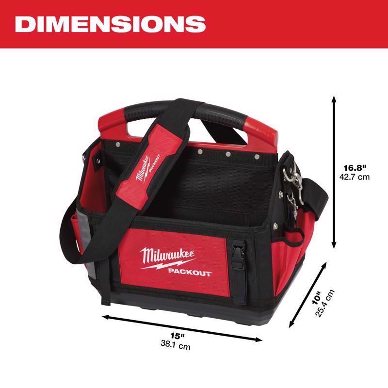 Milwaukee Packout Ballistic Polyester 15" Tool Tote 31 pocket Black/Red