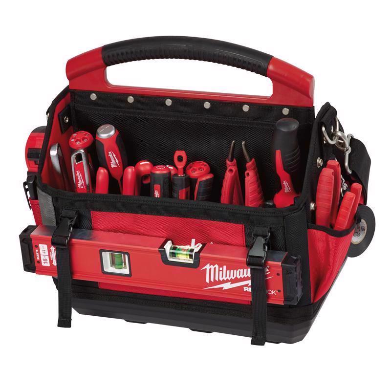Milwaukee Packout Ballistic Polyester 15" Tool Tote 31 pocket Black/Red
