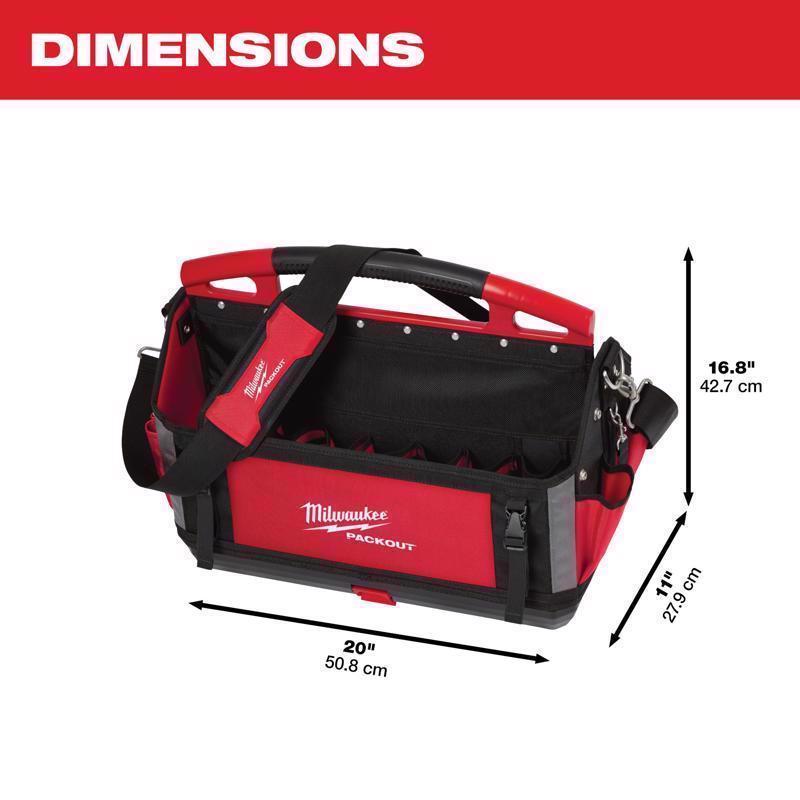 Milwaukee Packout Ballistic Polyester 20" Tool Tote 32 pocket Black/Red