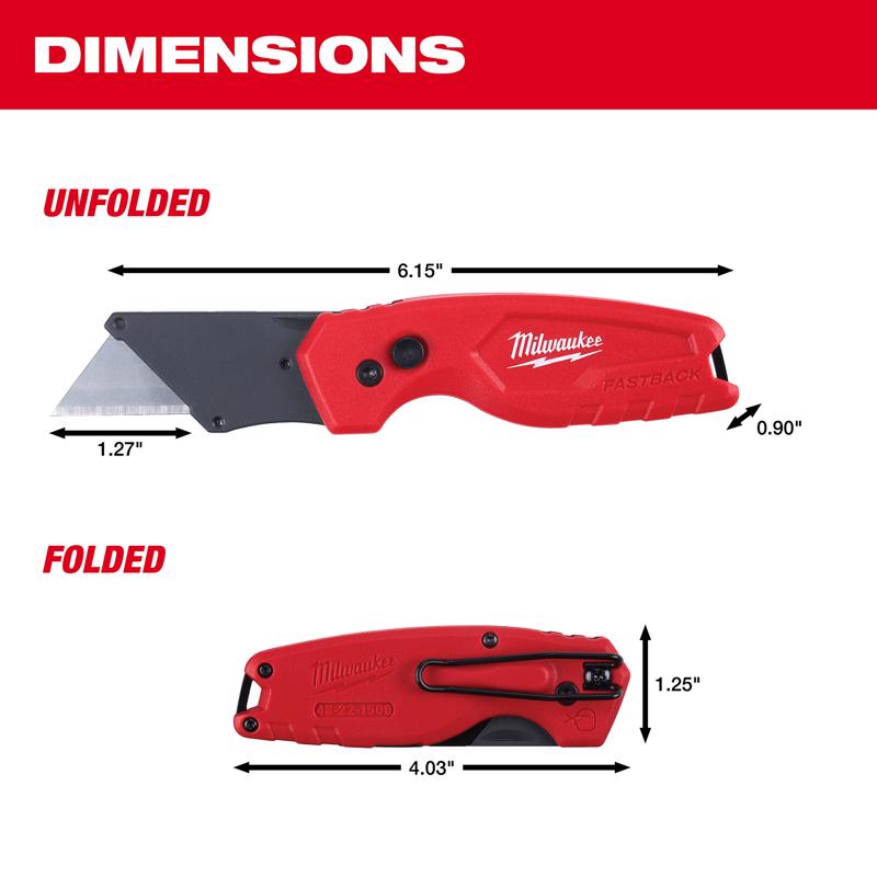Milwaukee Fastback 6.15 in. Press and Flip Folding Compact Utility Knife Red