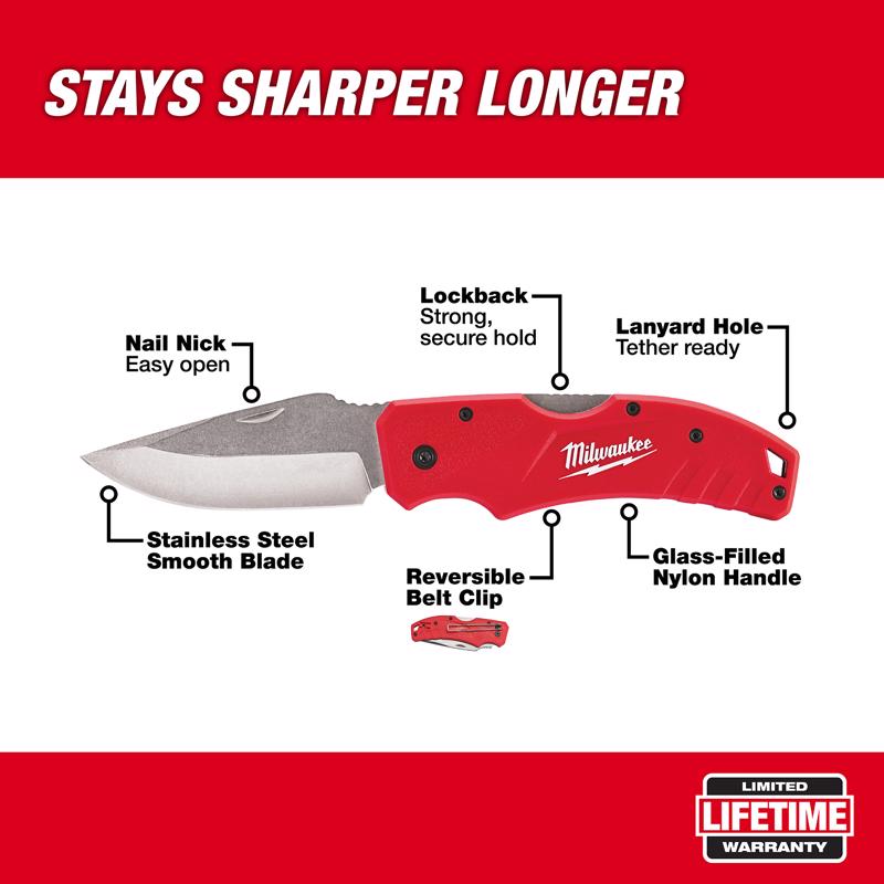 Milwaukee 7-1/4 in. Lockback Folding Pocket Knife Red