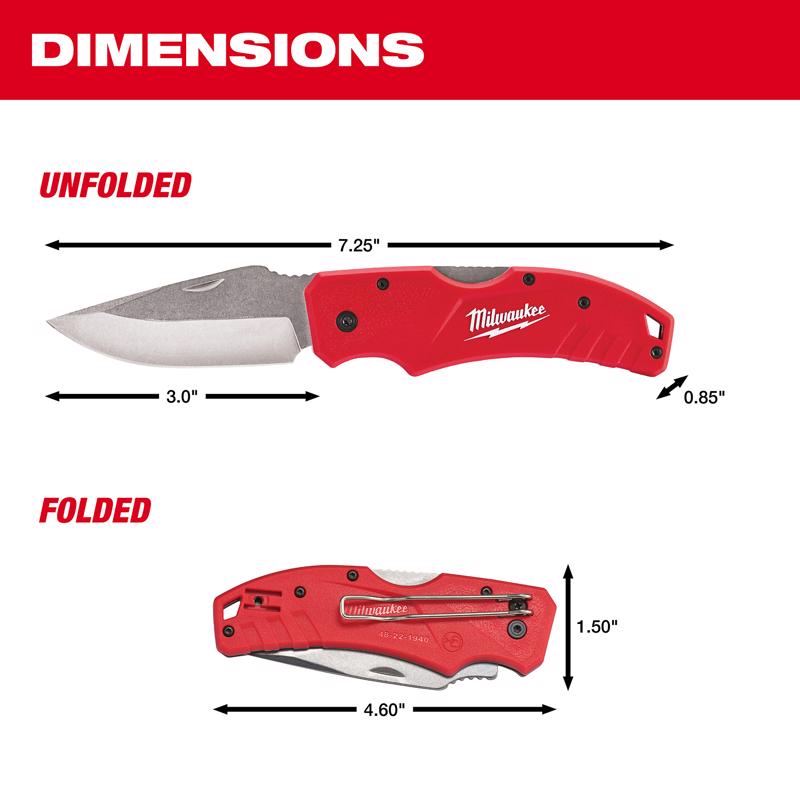 Milwaukee 7-1/4 in. Lockback Folding Pocket Knife Red