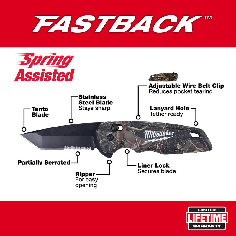 Milwaukee Fastback 7-3/4 in. Flip Folding Spring Assisted Pocket Knife Camouflage