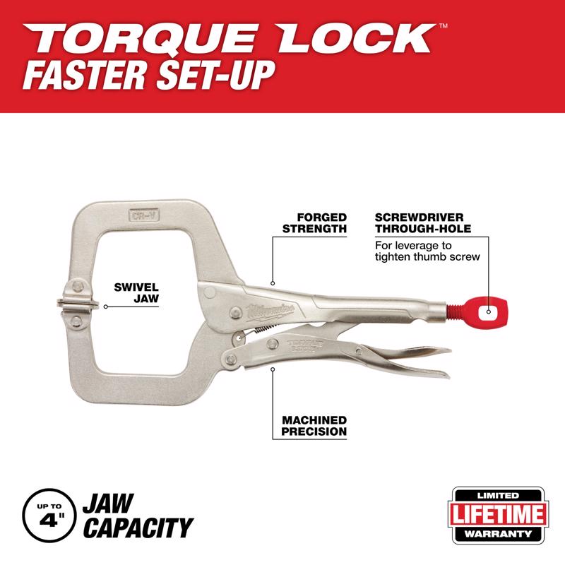 Milwaukee Torque Lock 3-1/2 in. X 4.00 in. D Locking C-Clamp with Swivel Pads 500 lb