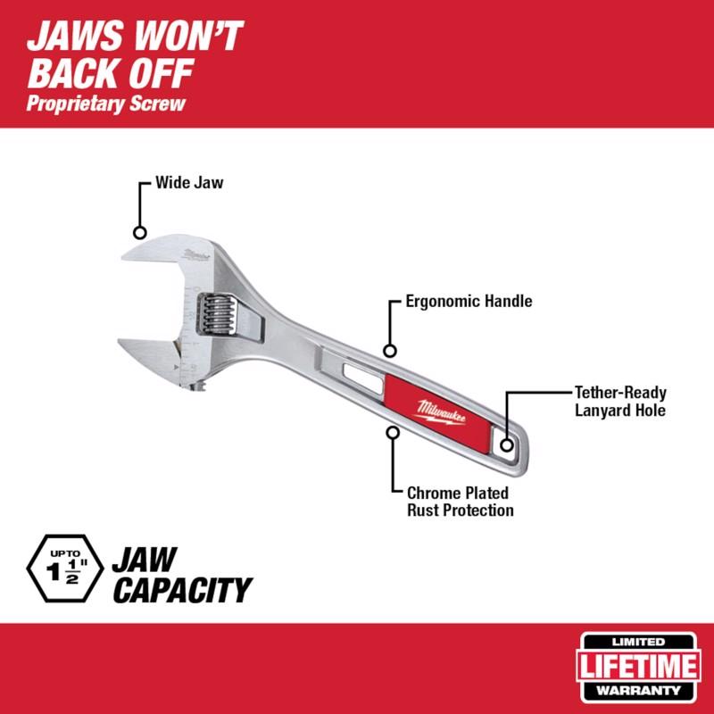 Milwaukee SAE Wide Jaw Adjustable Wrench 8 in. L