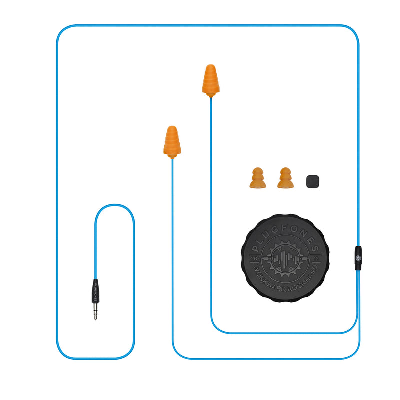 Plugfones Guardian 29 dB Nylon/Silicone/Soft Foam 3.5 MM Jack Earplugs/Earphones Blue/Orange 1 pair