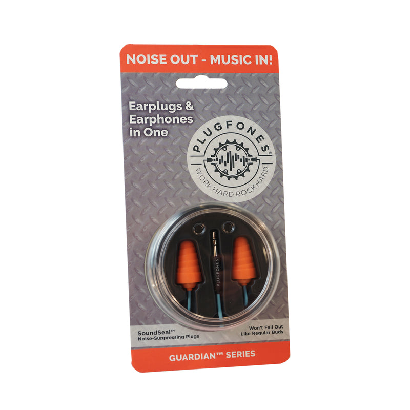 Plugfones Guardian 29 dB Nylon/Silicone/Soft Foam 3.5 MM Jack Earplugs/Earphones Blue/Orange 1 pair