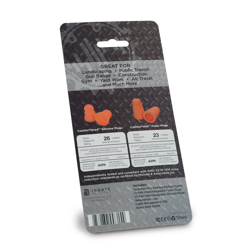 Plugfones Guardian Plus 29 dB Nylon/Silicone/Soft Foam 3.5 MM Jack Earplugs/Earphones w/Mic Blue/Ora
