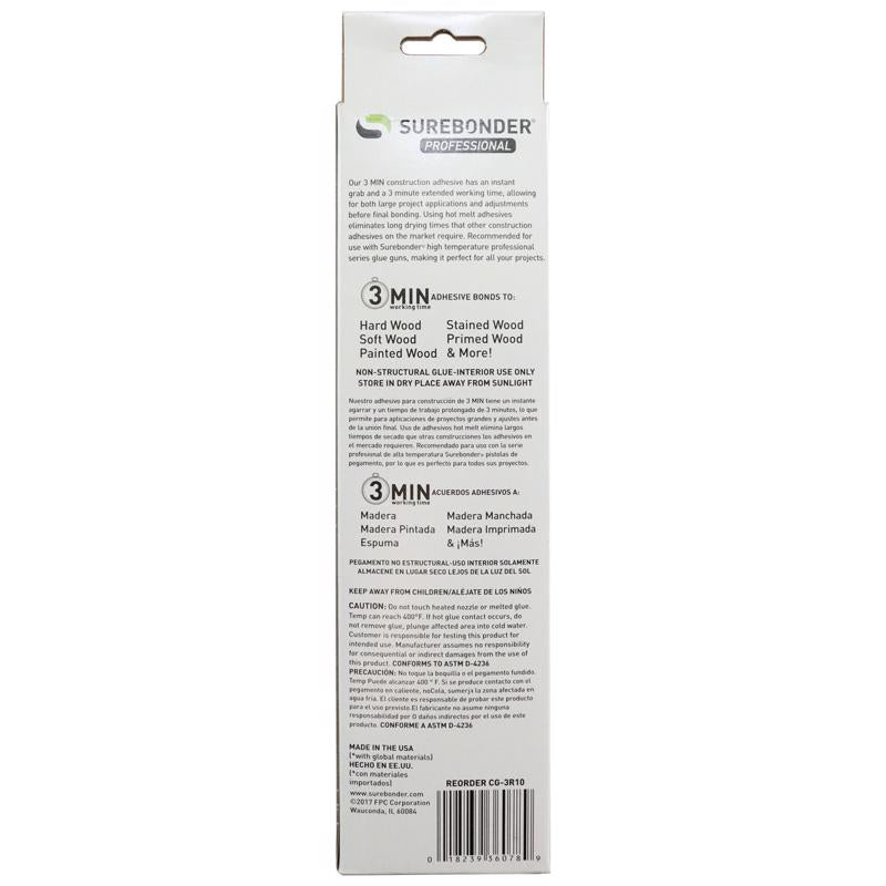 Surebonder .41 in. D X 10 in. L 3 Minute 3 Minute Construction Grade Glue Sticks Clear 18 pk