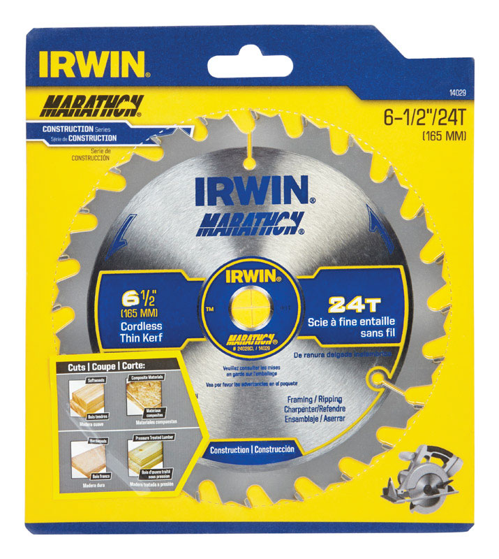 Irwin Marathon 6-1/2 in. D X 5/8 in. Carbide Circular Saw Blade 24 teeth